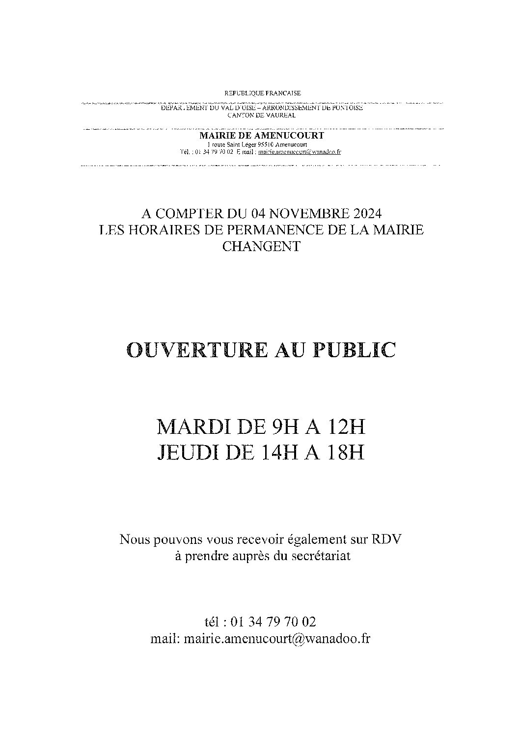 Changement de jour de permanence de mairie